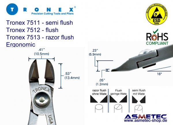 Tronex 7512 ESD-Ovalkopf Seitenschneider
