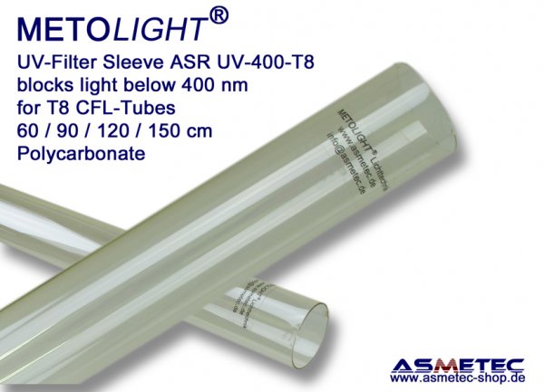 Metolight ASR-UV400 UV-filter sleeve T8, clear, 400 nm - www.asmetec-shop.de