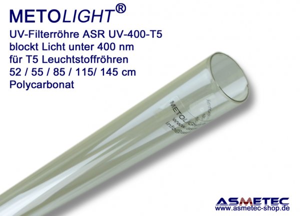 Metolight ASR-UV400 UV-filter sleeve T5, clear, 400 nm - www.asmetec-shop.de