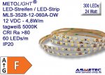 LED-Streifen 3528, tagweiß, 12 VDC, 300 LEDs, 24 W, IP20, 5 m lang