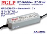 GLP GPF-60D-700, 700 mA,  40-80 VDC, 56 Watt, dimmable, IP67