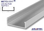 LED-Aluminium Profile P13M-2, anodised, 2 m long, on wall
